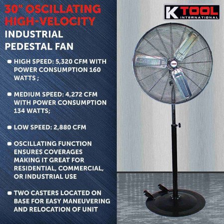K-Tool International 30" Oscillating Pedestal Industrial Fan KTI77734